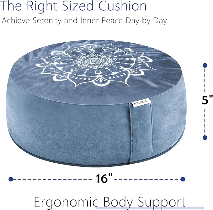 Hihealer Meditation Cushion, Traditional Tibetan Meditation Pillow Velvet Cover - Large Floor Cushion Seating for Adults - Yoga Buckwheat Bolster for Women、Moms