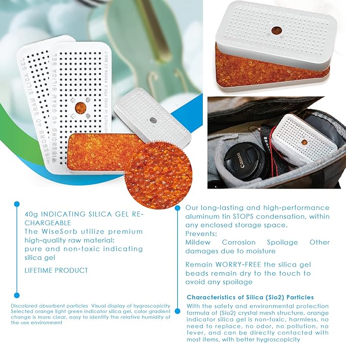 Silica Gel Canister, 40 Gram 150 Pack Silica Gel Desiccant Canister (Orange to Green), Reusable Desiccant Dehumidifier