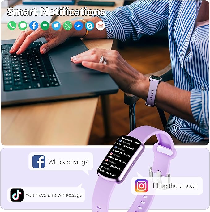 Health Fitness Tracker, Smart Watch with 24/7 Heart Rate and Blood Pressure Monitor, Activity Tracker with Blood Oxygen, 120 Sport Mode Waterproof Sleep Tracker for Women Men (Purple)