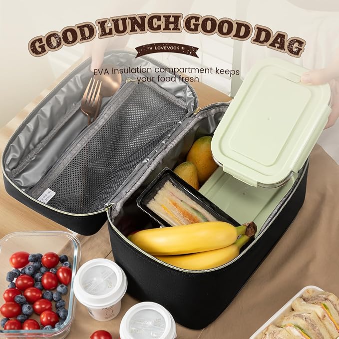 LOVEVOOK Insulated Lunch Bag for Women,Large Adult Lunch Box for Women,Leakproof Cooler Bag for Office Picnic Hiking Beach,Lunch Tote Bag with Adjustable Shoulder Strap