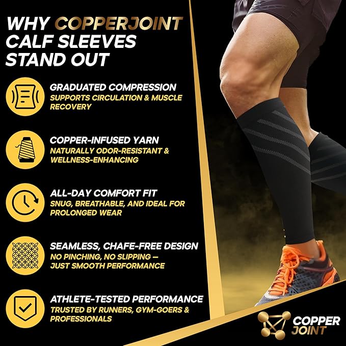Calf Compression Sleeve for Men & Women –Leg Compression Sleeve for Shin Splint Relief, Leg Cramps, Varicose Vein Compression Leg Sleeve, Calf Sleeves for Runners -Copper Infused Nylon 20-30mmHg Large