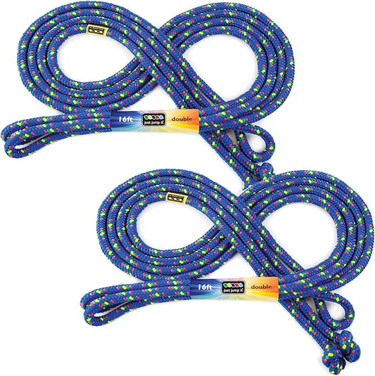 Just Jump It 16' Foot Jump Rope 2 Pack - Long Jump Ropes for Double Dutch - Outdoor Jump Ropes for Kids and Adults to Play Family Games & Exercise