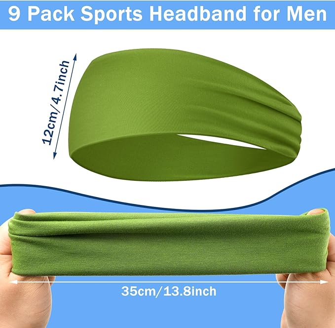 9 pcs Sweatbands for Men Workout Sport Headbands for Men Camo Headband Sweat Absorbing Headband Wide Sweatband for Head Basketball Football Cycling Running Yoga, 4.7 x 9.8 Inch