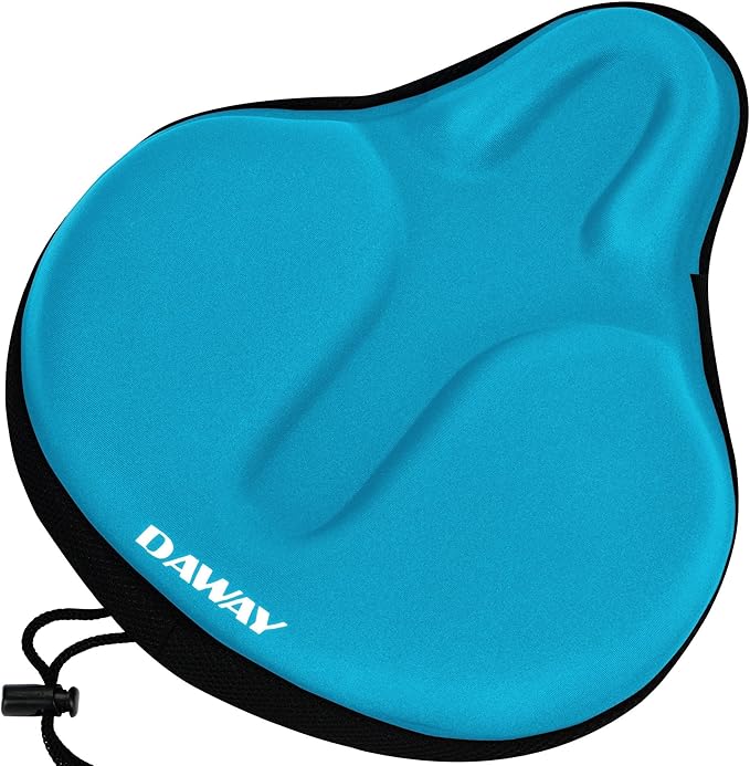 DAWAY Comfortable Bike Seat Cover - Silicone Gel & Memory Foam Padded Bike Seat Cushion for Men Women - Soft Bicycle Saddle Cover for Peloton, Stationary Exercise, Mountain Road Bikes - XL/Large/Small