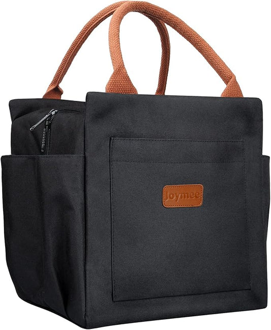 Joymee Lunch Bag Women Insulated Lunch Box Reusable Leakproof Large Spacious Cooler Tote for Women Men Adult with Bottle Holder and Side Pockets for Work Office Travel Picnic - Black