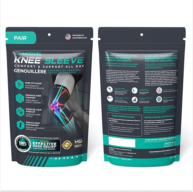 Modvel Compression Knee Brace for Women & Men, 2 Pack Knee Support Sleeves for Running, Meniscus Tear, ACL, Arthritis Pain Relief, Workout – XXL, Skin