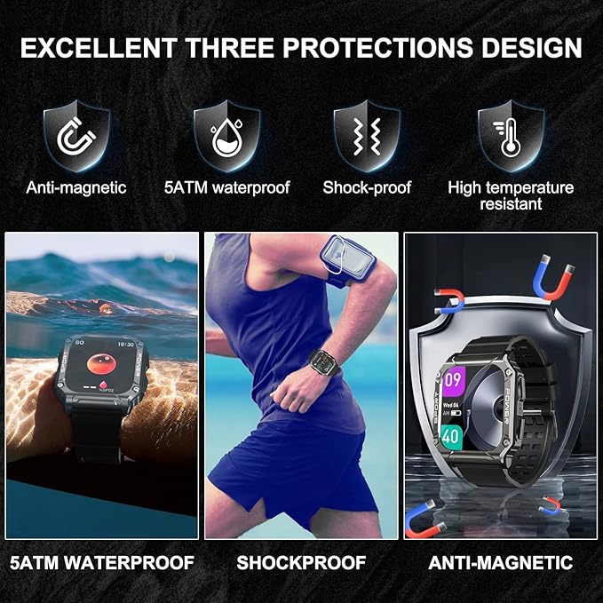 Smart Watch for Men with Phone Function 1.95” HD Touchscreen Smartwatch Fitness Tracker 130+ Sports Modes IP68 Waterproof Wristwatch with Sleep Monitor Pedometer Message Reminder for Android iOS