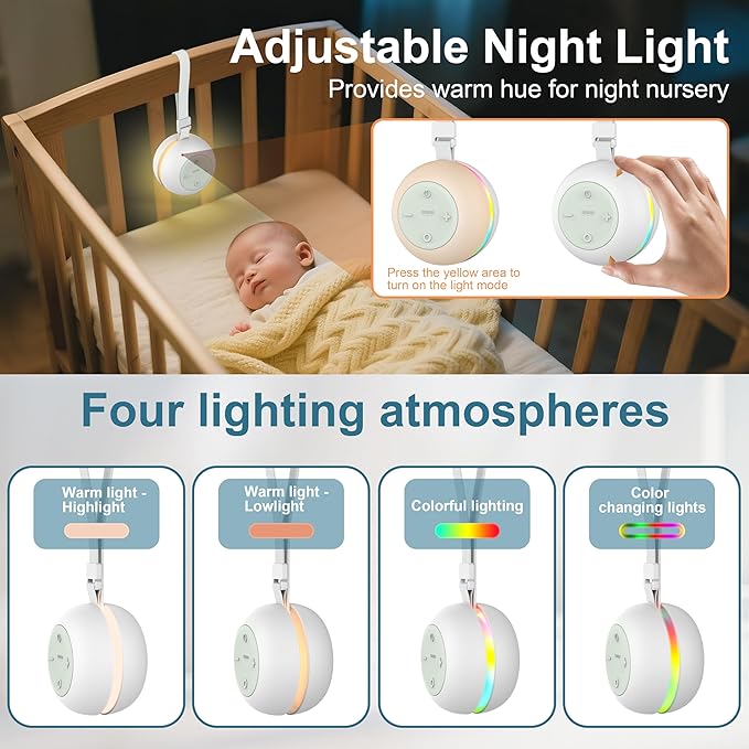 Portable Sound Machine for Baby Kids Adults, USB Rechargeable White Noise Machine with Timer Function,18 Smooth Sounds, 256-Color Changing Mood Light, Memory Function, Sound Therapy for Home, Travel