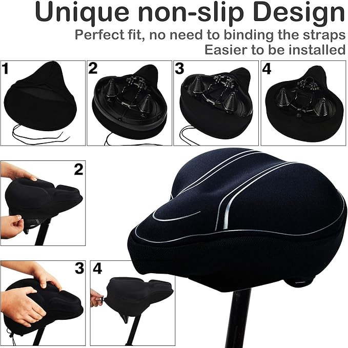 DAWAY Comfortable Bike Seat Cover - C3 Soft Gel & Memory Foam Padded Bike Seat Cushion for Women Men Seniors, Comfort, Fits for Peloton, Stationary, Exercise, Mountain and Cruiser Bicycle Saddles