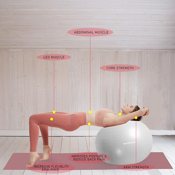 Exercise Ball Chair with Resistance Bands, Yoga Ball Office Chair with Stability Base for Home Gym, Workout Ball for Fitness, Large Size 65 cm