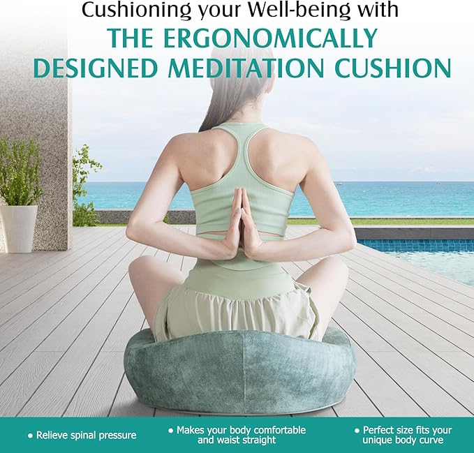 Meditation Cushion - Meditation Floor Pillow with Washable Cover for Adults Sitting, Reading, Yoga - Memory Foam Material, Ergonomic Design, 23.6 Inch