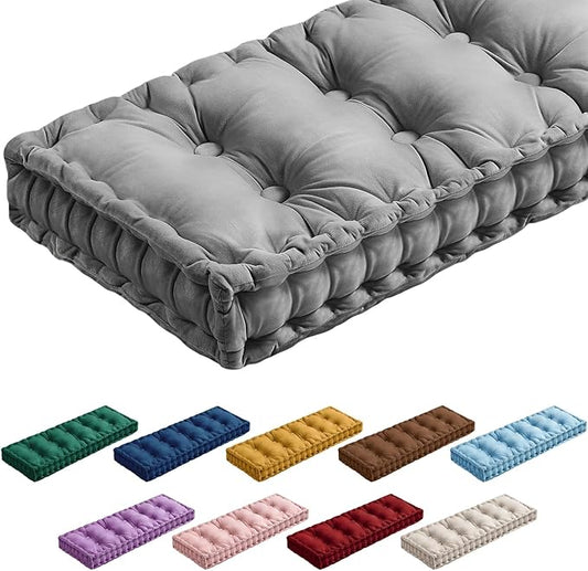 Bench Cushions for Indoor Furniture 42x16 in Velvet Kitchen Dining Piano Window Seat Cushion, Tufted Patio Porch Swing Thicken Bench Pad Memory Foam(Gray)