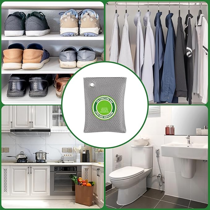 4 Pack charcoal odor absorber,Bamboo Charcoals Air Purifying Bag Charcoals Deodorizer Eliminator for Strong Odors in Car, Closet, Shoe, Basement (200G*4 Pack Gray, Unscented)