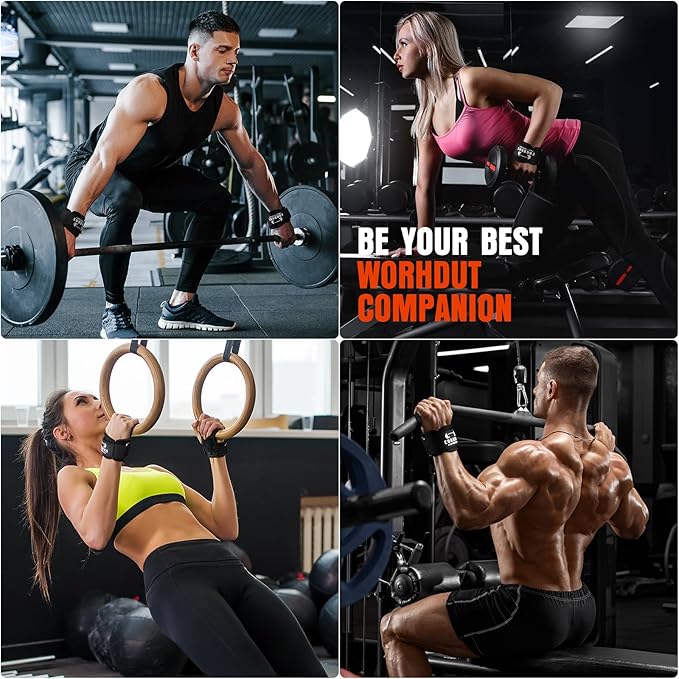 Lifting Wrist Straps for Weightlifting, Double Layer Leather for Weight Lifting Wrist Wraps, Deadlifts, Heavy Powerlifting and Adjustable Wrist Hooks for Strength Training, Gym Workouts Men/Women