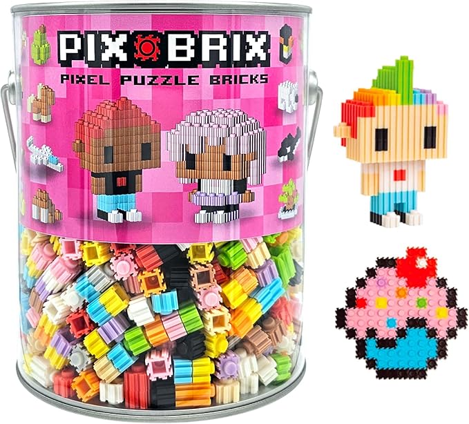 Pix Brix Pixel Art kit Puzzle Bucket - 1,500-Piece Kit with 11-Color Light Palette – Patented Interlocking Building Bricks for 2D and 3D Creations – STEM Toy for Ages 6+