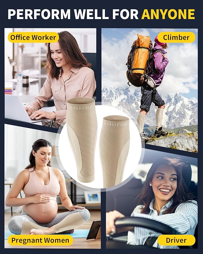 CAMBIVO 3 Pairs Calf Compression Sleeves for Men & Women – Footless Compression Socks for Shin Splints, Pain Relief, Varicose Veins – Leg Support for Running, Travel, Fitness, Nursing