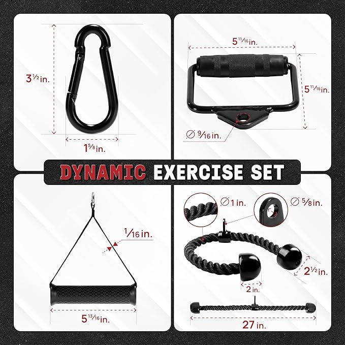 Yes4All Cable Machine Attachment, Row Handles, Tricep Rope, Straight Bar, V Bar, LAT Pulldown Accessories Load 880 LB for Home Gym