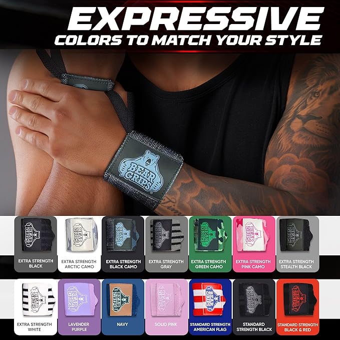 Bear Grips Wrist Wraps for Weightlifting | Weight Lifting Wrist Straps for Weightlifting | Extra Strength Gym Wrist Wraps | Two Wrist Wrap Per Pack | 12β & 18β | Lifting Wrist Wraps for Men & Women