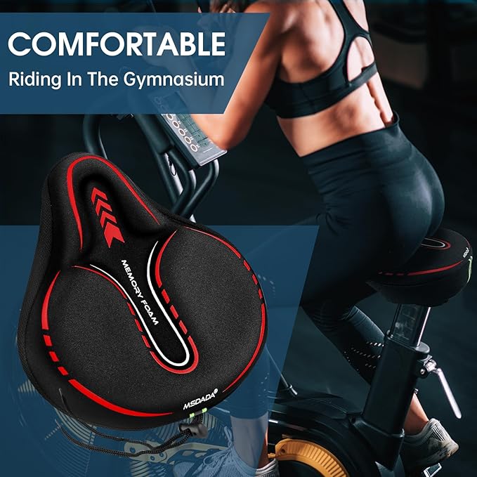 MSDADA New Large Gel Bike Seat Cover, Extra Soft Bike Seat Cushion for Men Women Comfort Wide, Fits Indoor/Outdoor/Exercise Bikes (11.22 inch x 10.03 inch)