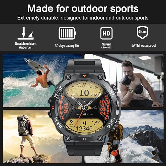 1.39" IPS Screen Smart Watches for Men Rugged Tactical Fitness Tracker with Call (Answer+Dial) Heart Rate SpO2 Sleep Monitor 120+ Sport Modes Waterproof Sport Smartwatch for Android iOS