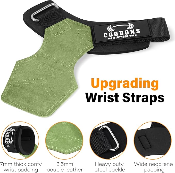 Lifting Wrist Straps for Weightlifting, Double Layer Leather for Weight Lifting Wrist Wraps, Deadlifts, Heavy Powerlifting and Adjustable Wrist Hooks for Strength Training, Gym Workouts Men/Women