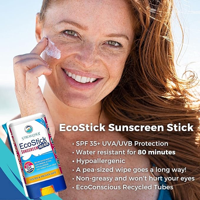 STREAM2SEA EcoStick SPF 35 Mineral Sunscreen Stick, Sweat Water Resistant Sunblock, USDA Approved Biodegradable Paraben Free Reef Safe Sunscreen Protection Against UVA UVB (EcoStick Tint) - 0.5 oz