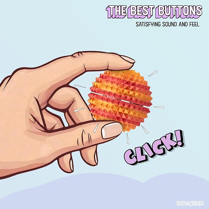 Round Spiked Sensory Fidget Clicker, Tactile Stimming Device with Mechanical Clicky Switches, Lanyard Attachment, Ideal for Pain Stim, ADHD, Autism & Stress Relief (NEON NOVA, Large)