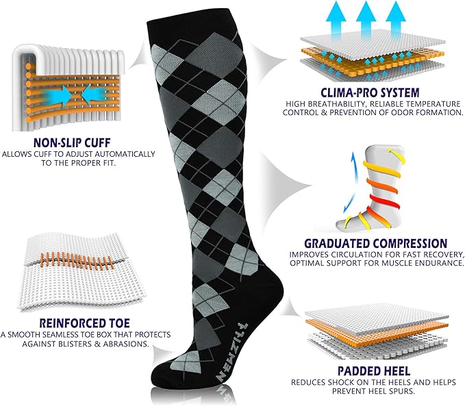 NEWZILL Medical Compression Socks for Women & Men Circulation 20-30 mmHg, Best Support for Running Athletic Cycling Nursing Travel Work and Fitness