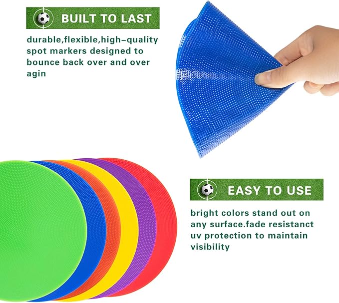 9 Inch Colored Poly Spot Marker 12 Pcs, Non-Slip Rubber Agility Markers Flat Field Cones Floor Dots for Football, Basketball Training Markers, Dance Practice and Drills with Flat Cones Points