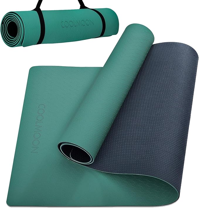 COOLMOON Yoga Mat Non Slip, Anti-Tear 1/4 Thick TPE Yoga Mats for Women and Men, 72"x24" Exercise & Fitness Mat with Carrying Strap, Workout Mats for Yoga, Pilates and Floor Exercise