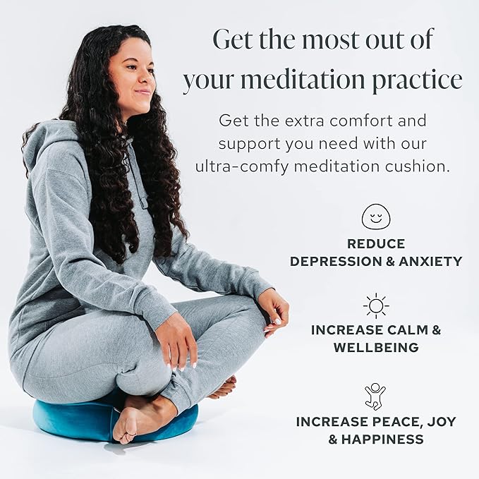 Mindful Modern Velvet Meditation Cushion | Luxe Zafu Yoga Floor Pillow Seat | Posture Support | Buckwheat Hull Filled | Large Round Cushion with Removable Washable Cover + Carry Handle