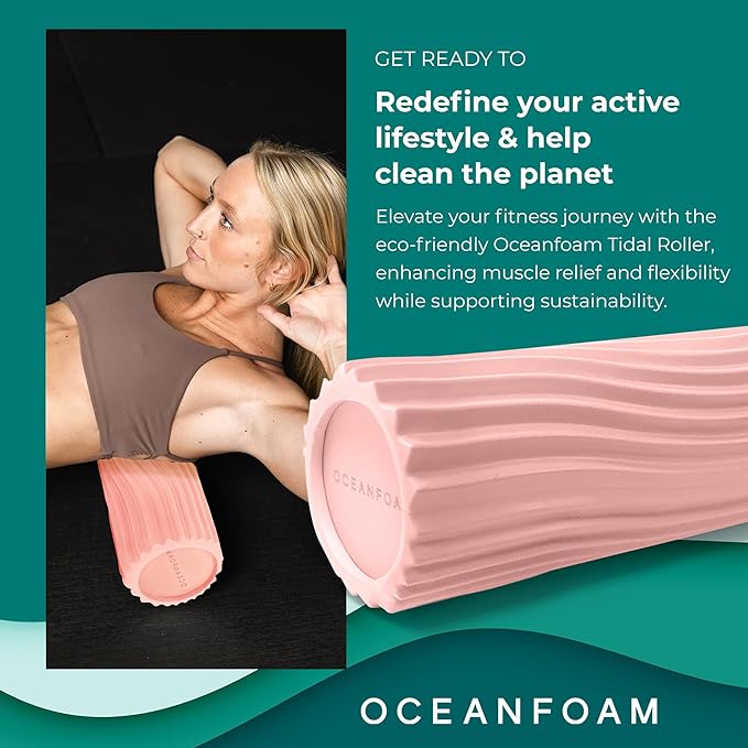Oceanfoam Tidal Roller - Blush - Muscle Massage Foam Roller for Back Pain & Stretching - Firm and Ergonomic Wide Wave Textured - Yoga, Athletics, & Wellness - Full Size, 20" x 5"