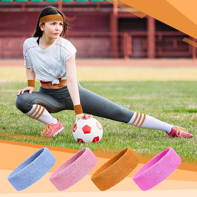 Hillban 80s Workout Outfit 80s Accessories for Women Men Neon Sweatbands Headbands for Tennis Volleyball Sport
