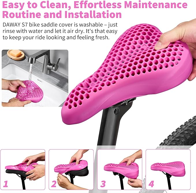 DAWAY Comfortable Bike Seat Cover - Silicone Gel & Memory Foam Padded Bike Seat Cushion for Men Women - Soft Bicycle Saddle Cover for Peloton, Stationary Exercise, Mountain Road Bikes - XL/Large/Small