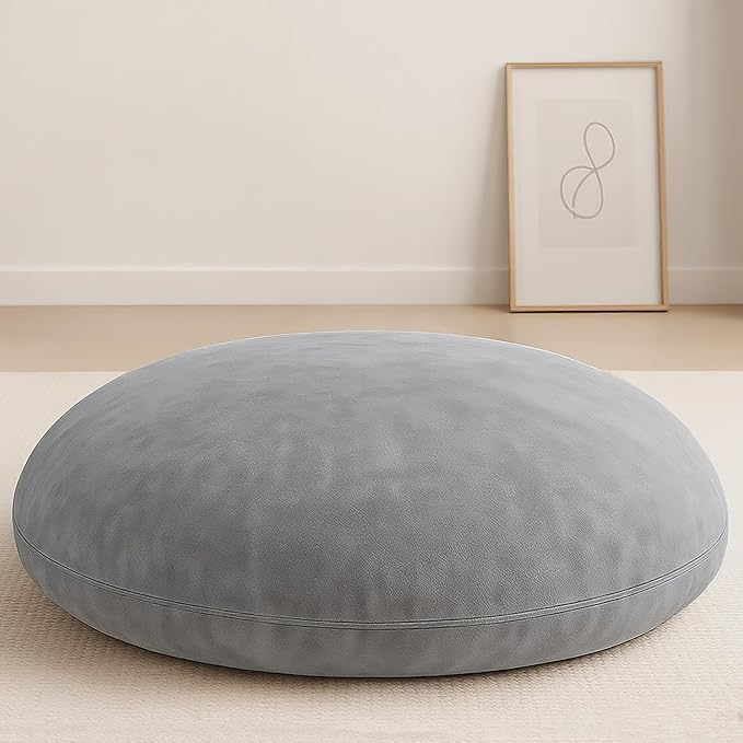 Codi Large Meditation Cushions – Round Floor Pillows for Adults with Removable Washable Cover, Soft and Supportive Floor Cushion for Yoga, Seating and Dog Bed, 32 inch - Grey