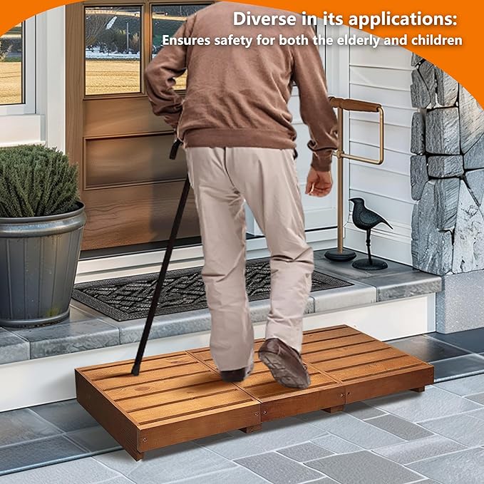 Outdoor Steps 3.5'' Height, Wooden Step Platform 35” Length, Step Stool with Non Slip Pads, Wooden Platform, Step for Outside, Wooden Platform for Bathroom, Kitchen, Bed(Oak)