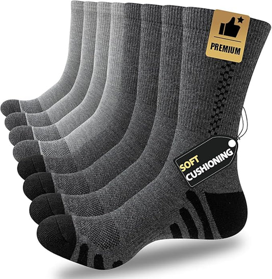 JOYNÉE 8 Pairs Mens Crew Athletic Work Long Socks Calf Cushioned Socks for Sports Running Workout Gym
