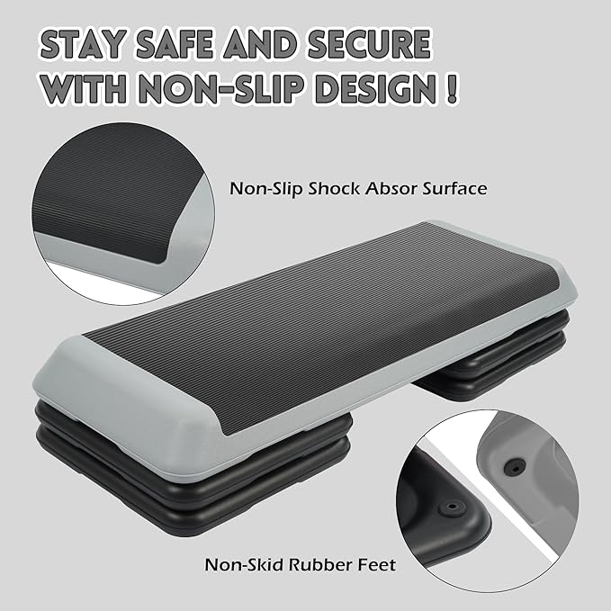 Step Aerobic Platform, Exercise Step with 5 levels Adjustable Height, 4 Stackable Risers, Fitness Training Workout Stepper for Home Gym, Cardio Strength, Multiple Options