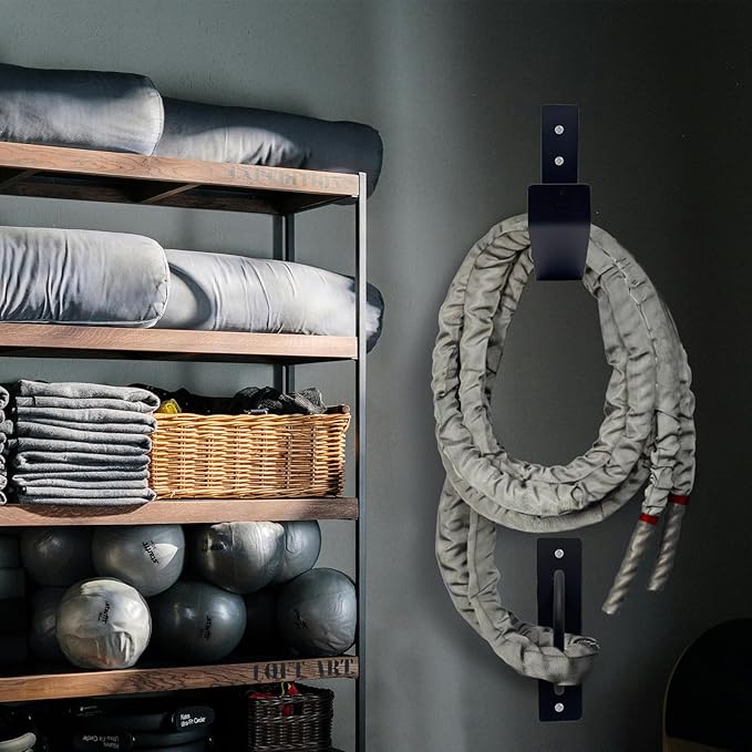 Battle Rope Anchor Kit Wall Mount, Set With Workout Wall Anchor And Rope Hook For 30-50 Feet, 1-2.5" Battle Ropes For Home Gym, Battle Rope Wall Mount Holder, Heavy Duty Gym Storage Rack