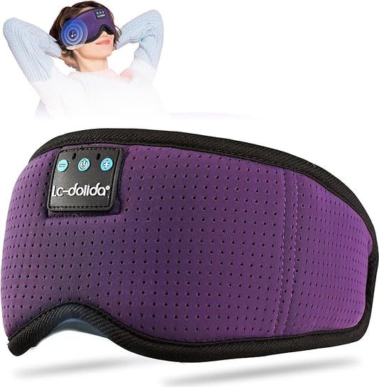 LC-dolida Bluetooth Sleep Mask,Wireless Bluetooth Sleep Mask,Sleep Headphones,Ideal for Travel,Night Work,Napping,Side Sleeping and Office Use for Both Men and Women,Earplugs Included