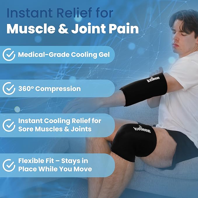 IceSleeve Elbow & Knee Ice Pack Wrap, Reusable Ice Sleeve for Arm & Leg, Flexible Gel Ice Pack for Knee Injuries, Tennis Freeze Sleeve Elbow Compression Wrap, Cold & Heat Therapy, Black XL 1 Pack