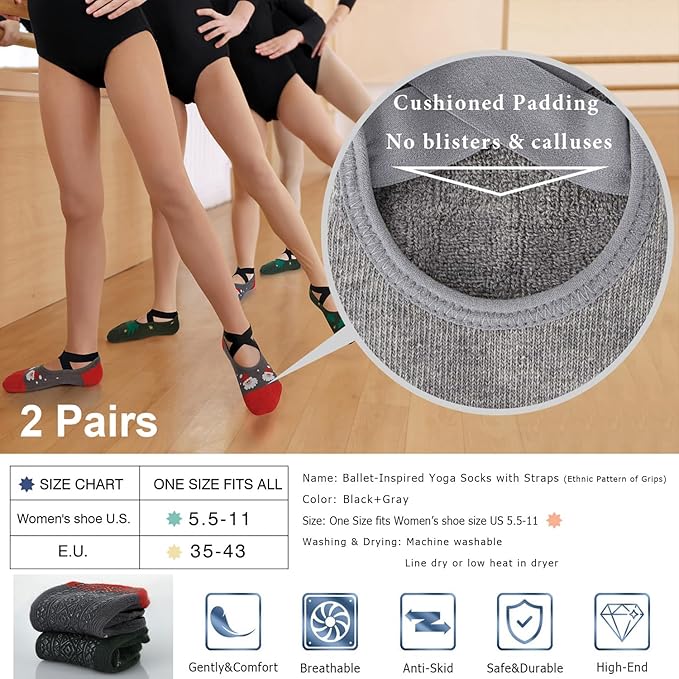Ozaiic Yoga Socks for Women Non-Slip Grips & Straps, Ideal for Pilates, Pure Barre, Ballet, Dance, Barefoot Workout