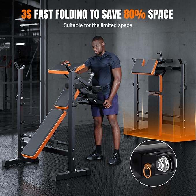 YOLEO 6 in 1 Weight Bench Set for Home Gym, Fast Folding & Adjustable Workout Bench, Bench Press Rack/Leg Extension/Preacher Curl/Sit up