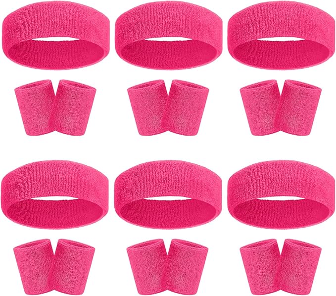 18 Pcs Sweatbands Headband Wristband Set Colorful Striped Terry Cloth Sports Athletic Gym 80s Sweat Headbands