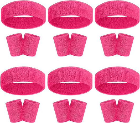 18 Pcs Sweatbands Headband Wristband Set Colorful Striped Terry Cloth Sports Athletic Gym 80s Sweat Headbands