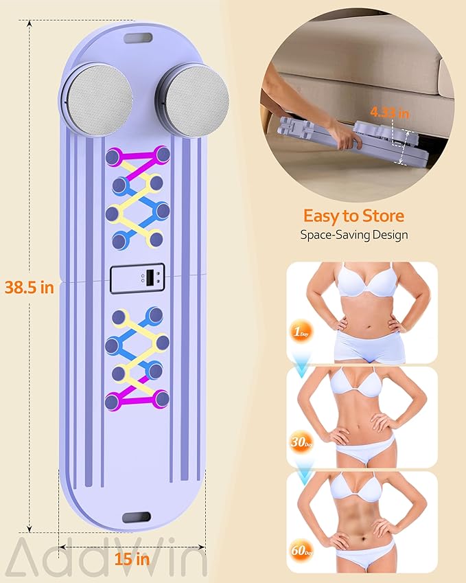 Pilates Board, Pilates Reformer Set, Pilates Machine 15-in-1 Multifunctional Abdominal Board for Home Office Workout, Foldable Portable Pilates Reformer Board for Women