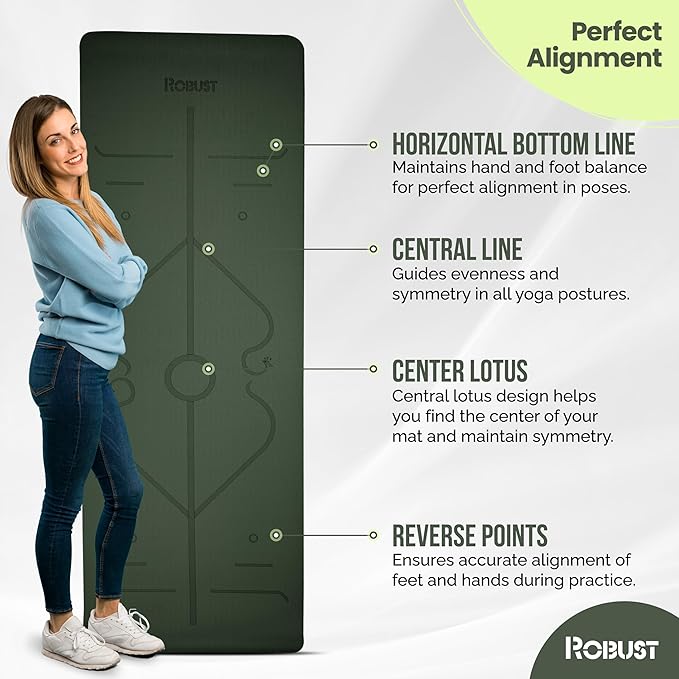 Robust Non-Slip Yoga Mat with Strap, 1/4" Thick TPE Eco-Friendly Workout Mat for Yoga with Position Lines and Texture Surface, Gym Mat for Women, Men, Pilates and Exercises Anti-Tear Sweat-Proof Exercise Mat