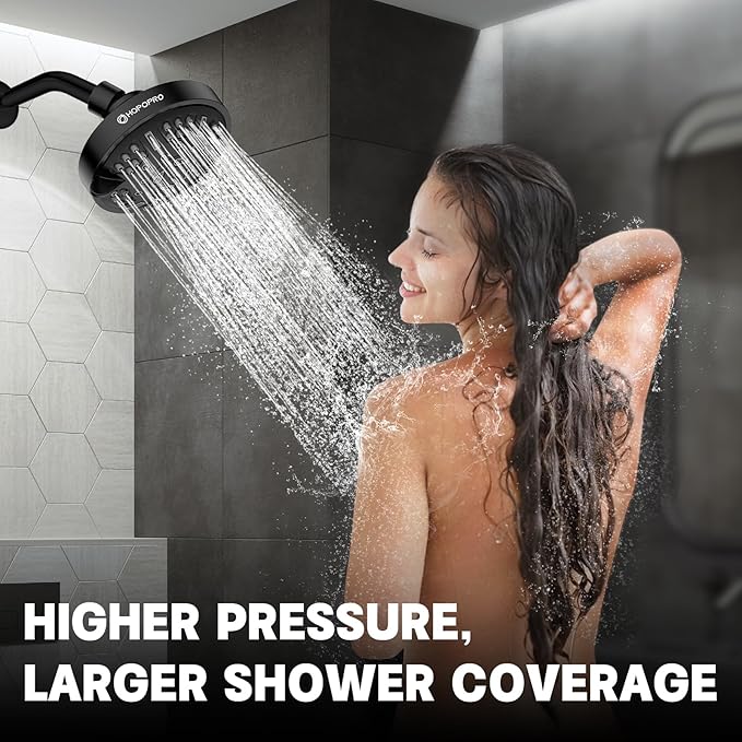HOPOPRO Upgraded 9 Settings High Pressure Shower Head, NBC News Recommended Brand Fixed Showerhead Bathroom Showerhead Multi-functional Rainfall Showerhead for Low Water Flow (Matte Black)
