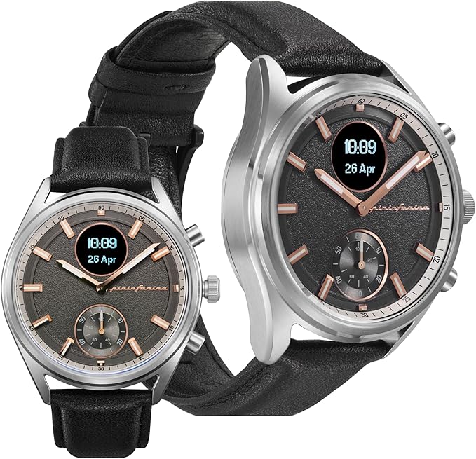 pininfarina Hybrid Sintesi Smart Watch, Heart Rate Monitoring, Fitness Tracker, Genuine Leather Strap, Sleep Monitoring, GPS Tracker, 30-Day Battery Life, Android & Apple Compatible