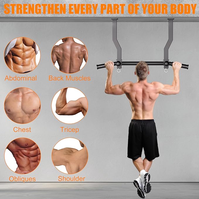 Pull Up Bar Ceiling Mount, 600LBS Heavy Duty Multi Grip Chin Up Bar, 24"/16" Rafter PullUp Bar, Ceiling Beam for Gym/Garage/Basement with Ball Finger & Round Anchors, Easy to Install